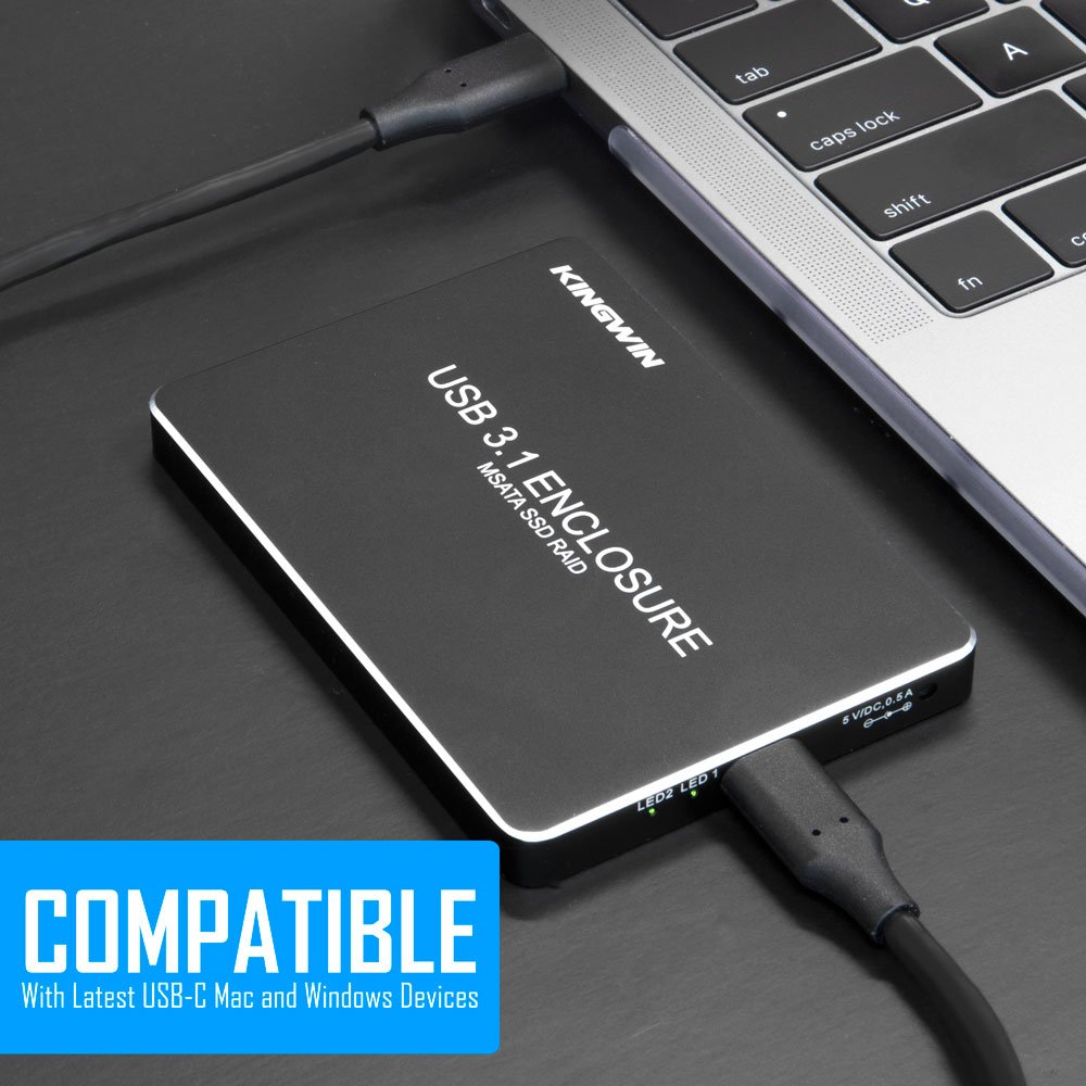 Kingwin KU-3200U3C CNC Aluminum Dual M.2 NGFF B / B+M Key SSD SATA Base Raid Externo, USB 3.1 (Gen 2 Tipo C) hasta 10 Gbps de velocidad, soporte UASP, Hot Plug & Play, LED para acceso y alimentación,
