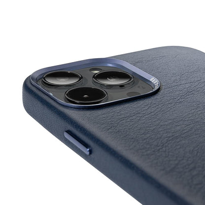 DECODED Cubierta Trasera para iPhone 13 Pro (6.1 Pulgadas) | Cuero de Grano Completo (Azul Marino Mate)