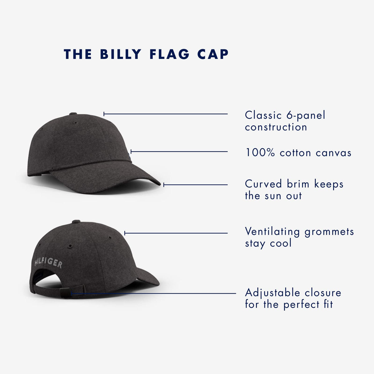 Tommy Hilfiger Gorra de béisbol con Solapa Ajustable de algodón Billy Gorra de béisbol para para Hombres