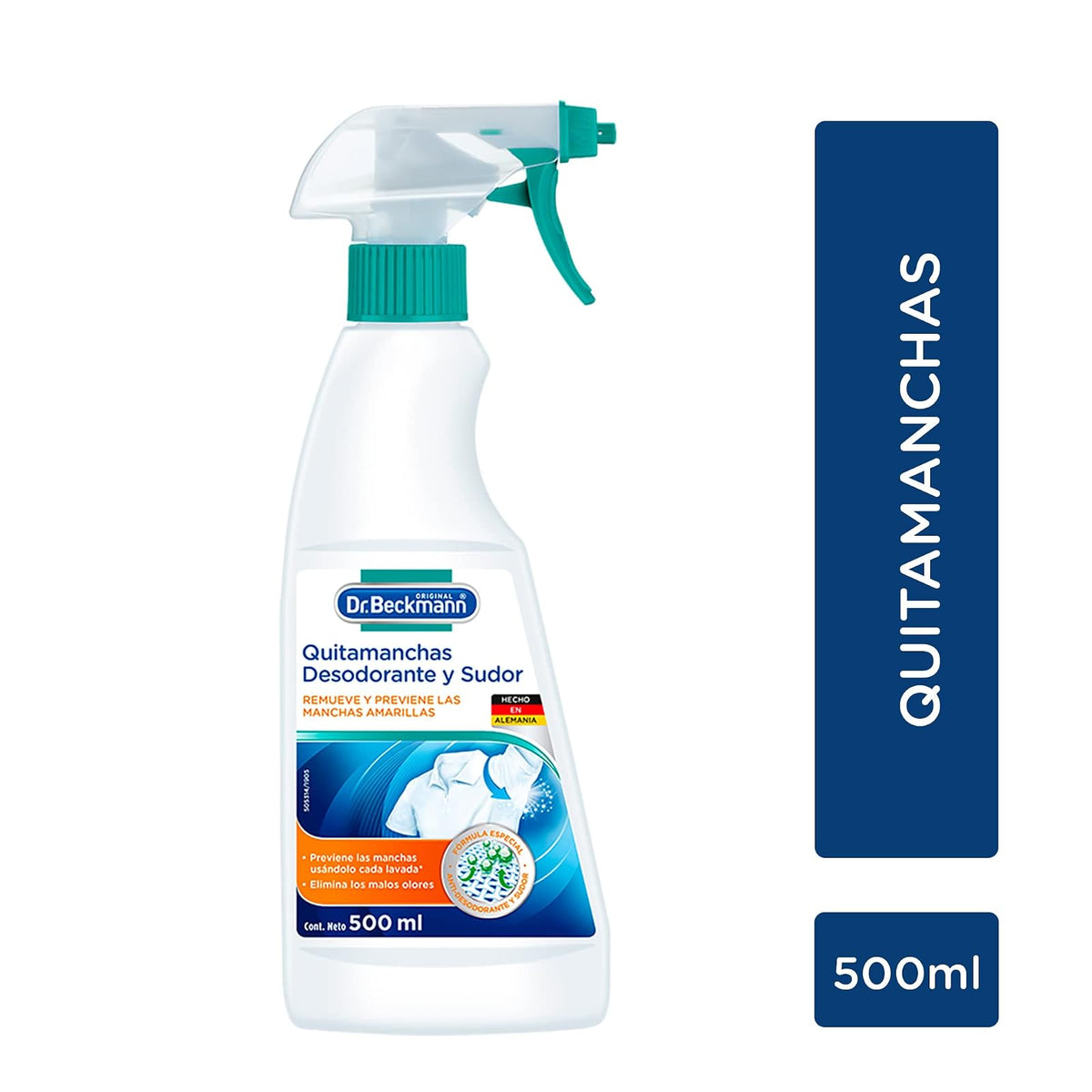 Dr. Beckmann, Quitamanchas Intenso Multiusos, en Polvo, 1 kg + Quitamanchas Desodorante y Sudor 500 ml + Blanqueador Intensivo, Súper Blanco