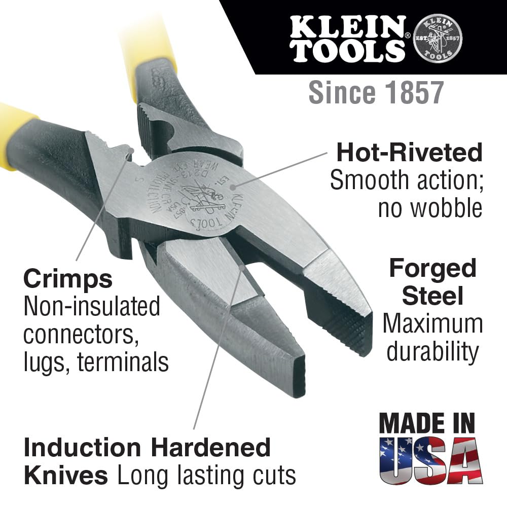 Klein Tools 80086 - Kit de alicates Journeyman, fabricado en Estados Unidos, corte lateral de alto apalancamiento, diagonal, alicates de punta larga para tirar, cortar y engarzar, 6 piezas