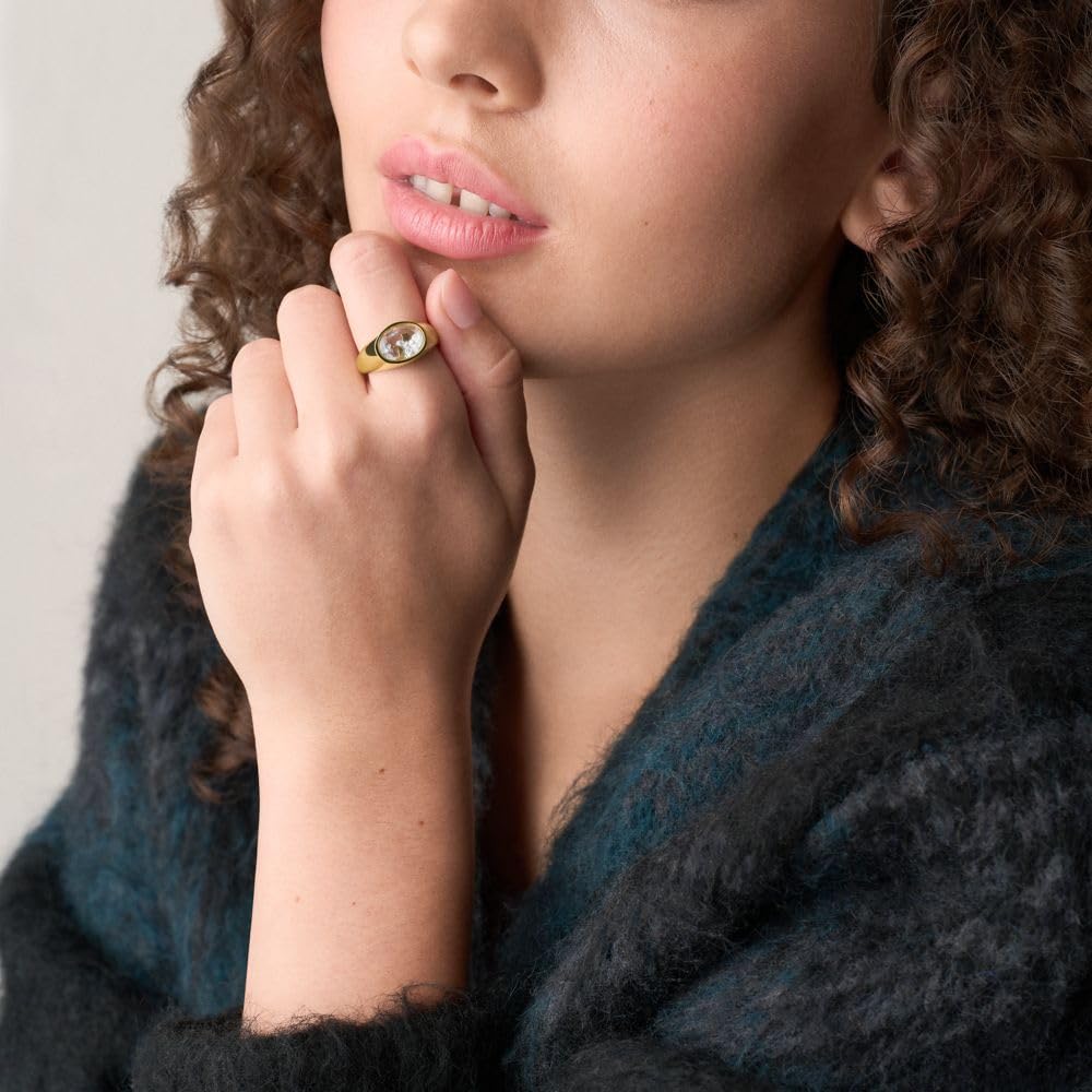 Anillo Fossil JF04896710 Sutton de acero inoxidable en tono dorado para mujer, talla 9