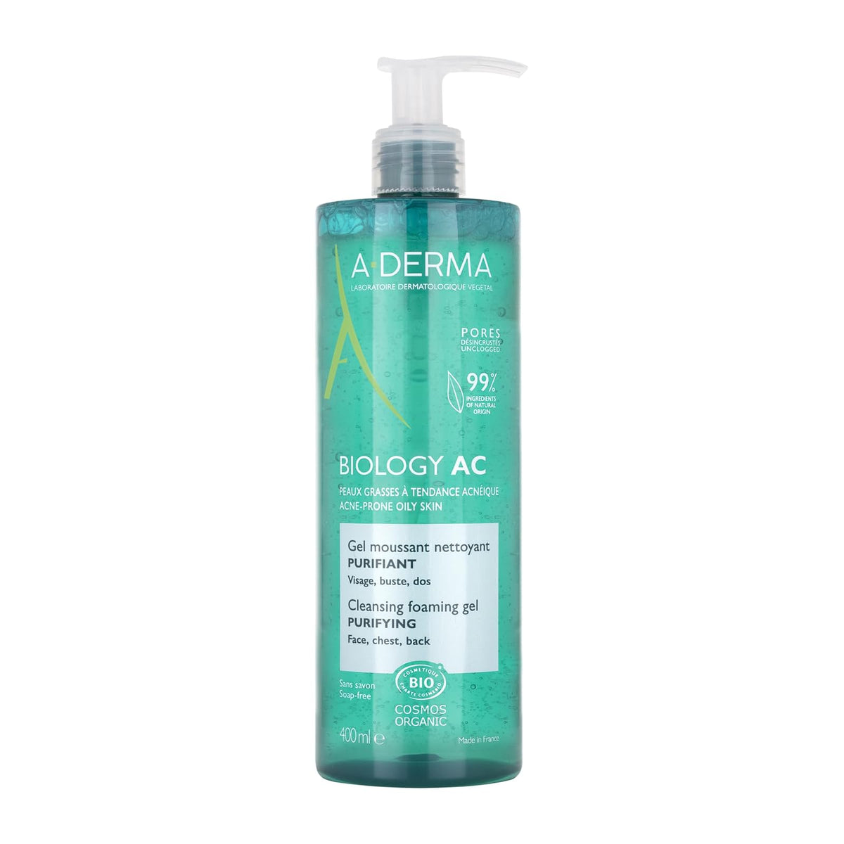 A-Derma Biology AC Gel Limpiador Purificante para Piel con Tendencia Acnéica - Aroma suave y botánico - 400ml