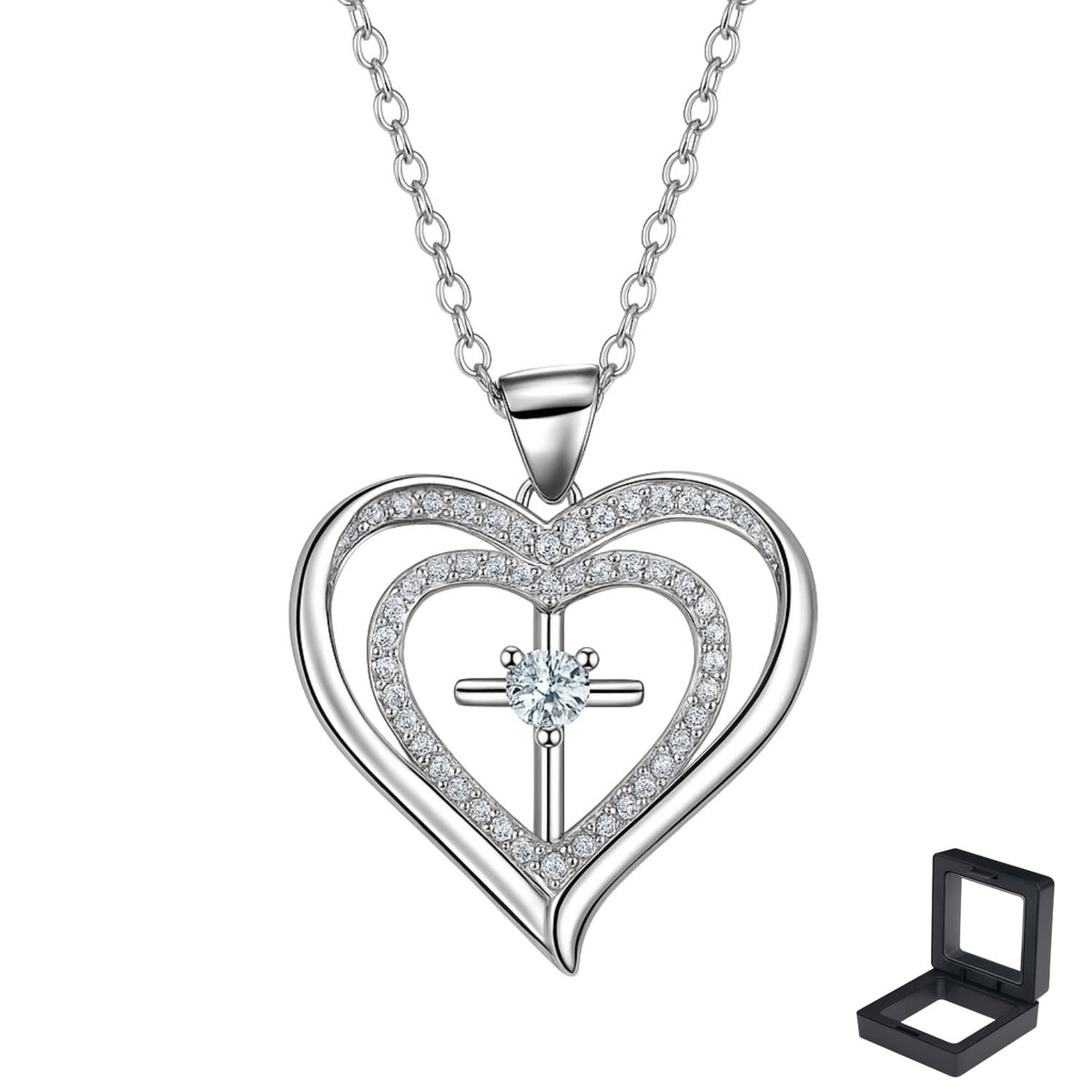 XYPHIELLE Collar para Mujer de Corazón y Cruz con Circonitas - Un Regalo Elegante e Ideal