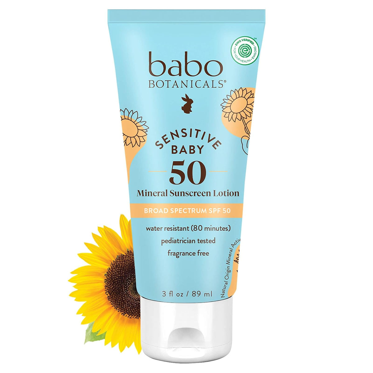 Babo Botanicals Baby Skin Spf 50 Mineral Sheer & Gentle Sunscreen Fragrance Free Lotion, 3 Fl Oz, Unscented, 3 Fluid Ounce