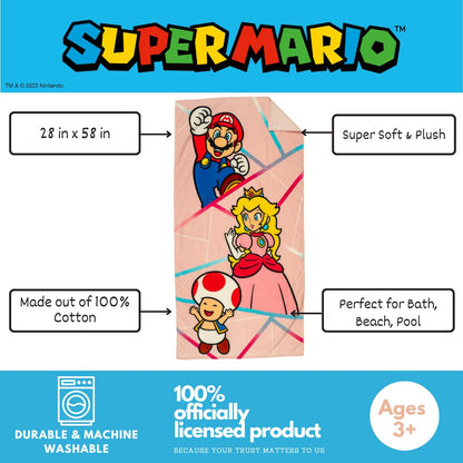 Franco Super Mario Girl Princess Peach Kids Toalla de baño, Piscina y Playa de algodón súper Suave, 58 x 28 Pulgadas, (Producto con Licencia Oficial)
