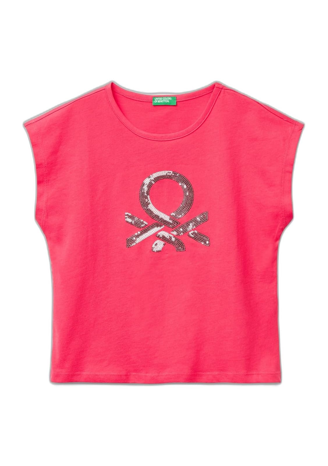 United Colors of Benetton Playera Cuello Redondo, Manga Corta, Estampada, Corte Regular, 100% algodón para niña