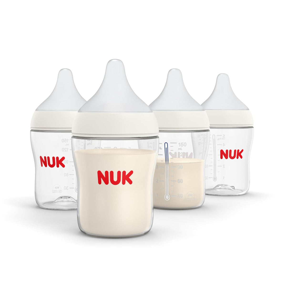 NUK Perfect Match - Botella natural + anticólicos, 5 onzas, paquete de 4