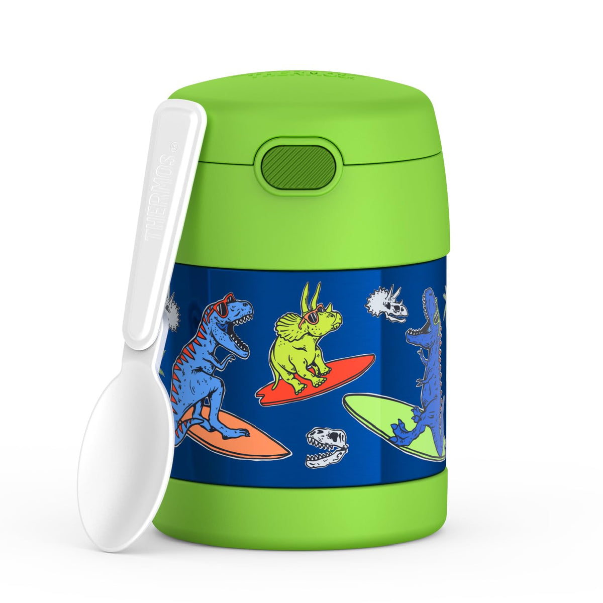 THERMOS FUNTAINER - Tarro aislado para alimentos, 10 onzas, apto para niños con cuchara plegable, Daring Dinos
