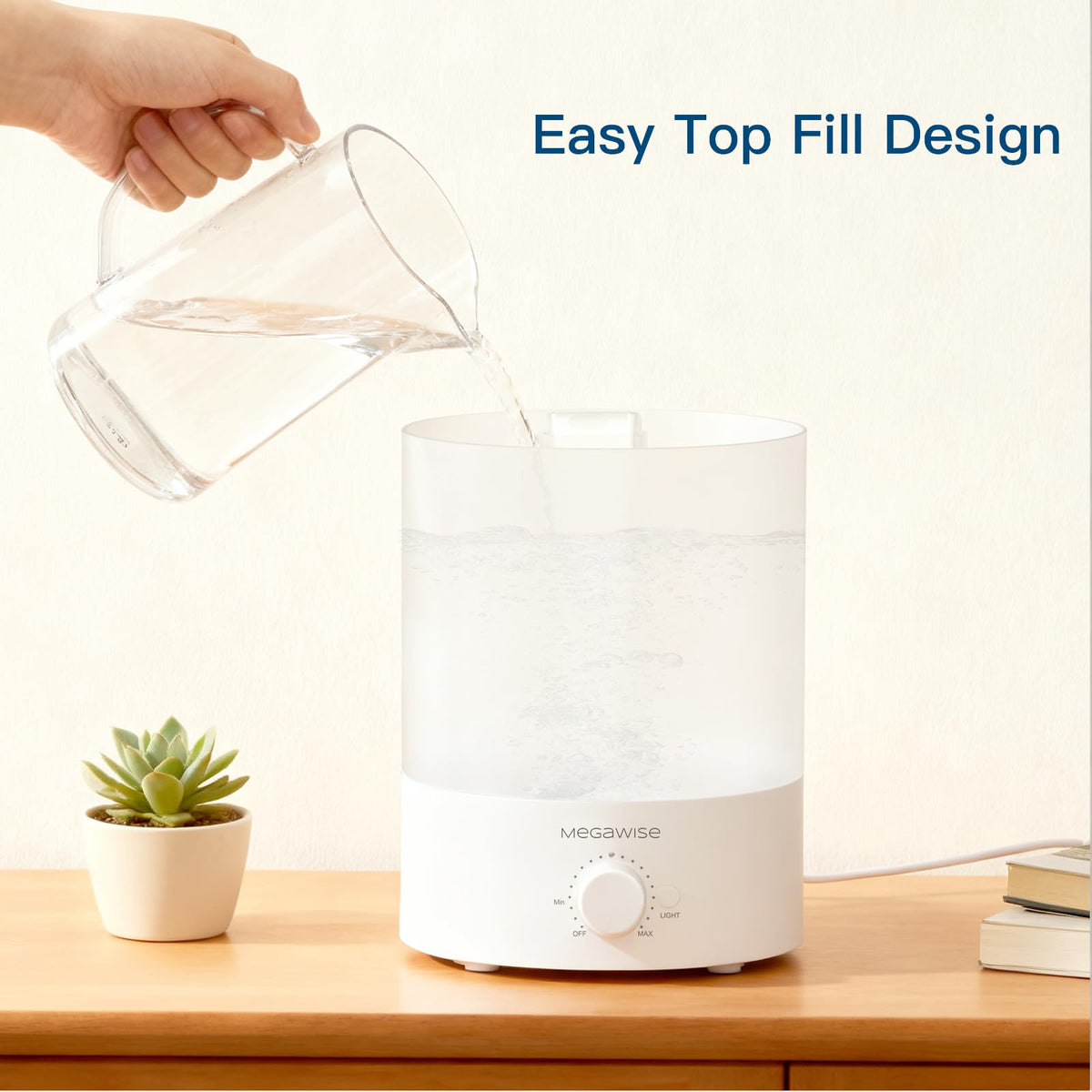 Humidificador MegaWise Topfill con luz nocturna de 7 colores, gran capacidad de 3,5 L, diseño antifugas y vapor fino.