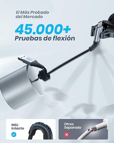 INIU Cable USB A a USB C, [0.5m+1m*2+2m*2] QC 3,1A Carga Rapida Cargador | Trenzado de Nailon, Carga de Alta Velocidad, Indicador LED, Transferencia de Datos, pare iPhone 17, Samsung S26, Xiaomi ecc