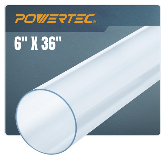 POWERTEC Tubo de PVC transparente de 6 x 36 pulgadas de largo, 1 tubo de plástico rígido, compatible con tubo redondo con accesorios de recogida de polvo, manguera para herramientas de carpintería,