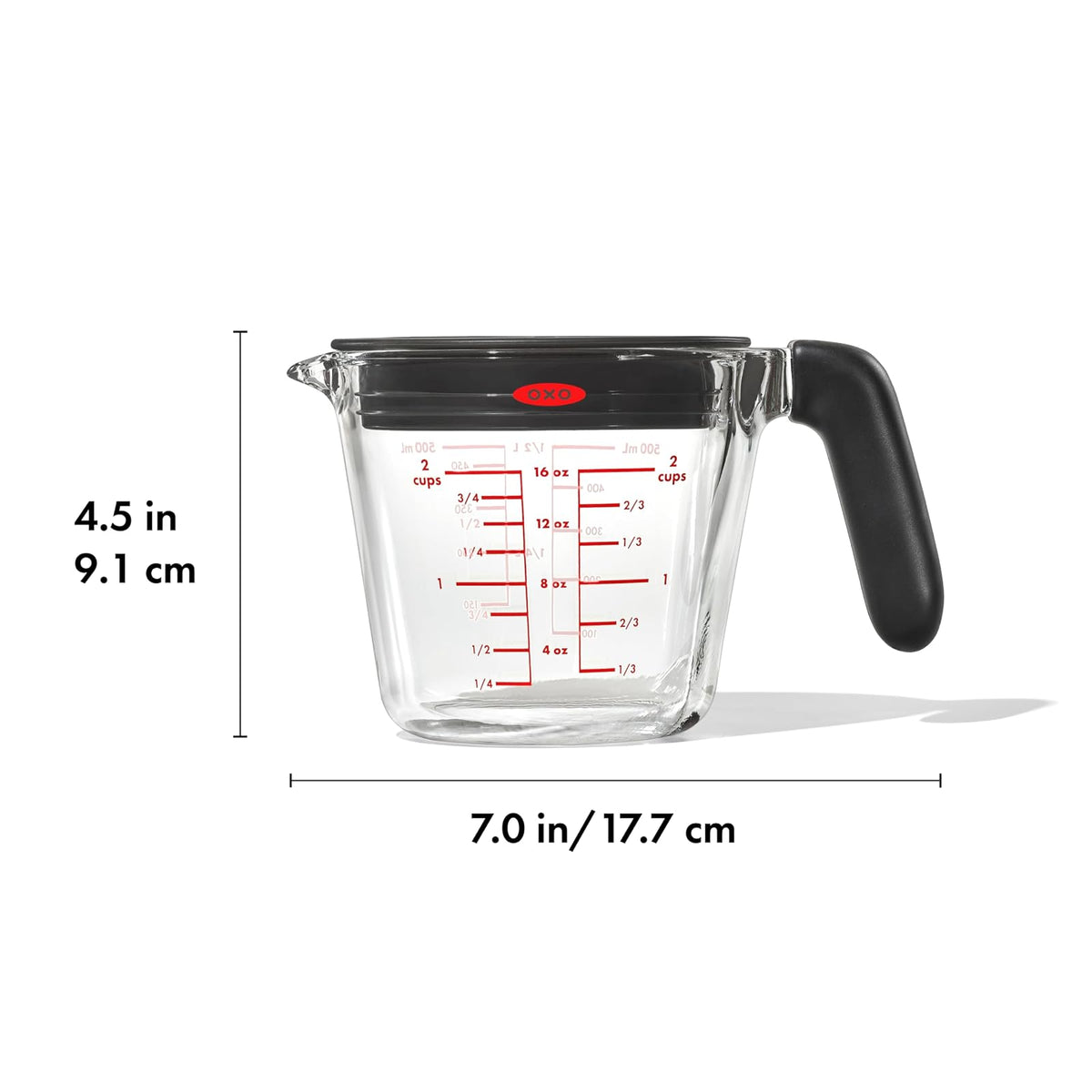 OXO Good Grips - Taza medidora de vidrio con tapa de 2 tazas