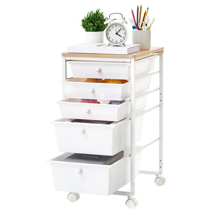VEVOR Carrito Organizador de Metal con 5 Cajones, Carrito Almacenamiento | con Ruedas Giratorias de 360° y 2 Frenos, Tapa de Madera, Destornillador para Garaje Manualidades Baño Oficina Dormitorio