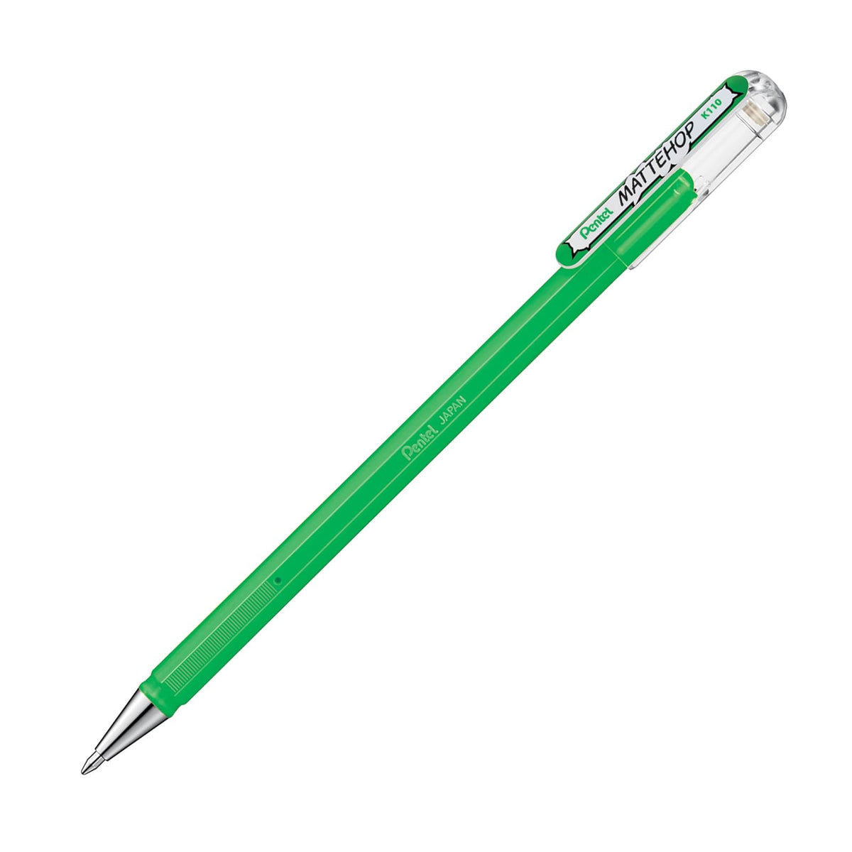 Pentel Mattehop Bolígrafo de Tinta Gel Opaco, Punto Mediano, 1.0 mm, Tinta Verde, Caja con 12 Piezas, K110-VD