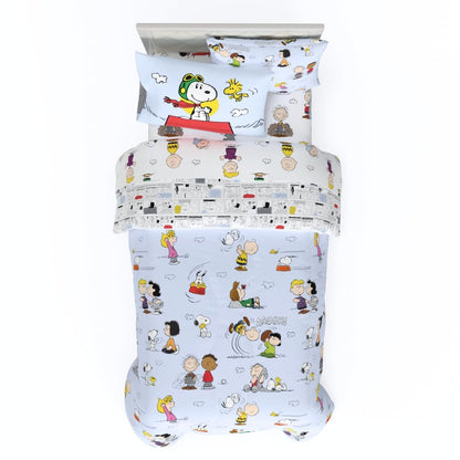 Franco Juego de Edredón y Sábanas Snoopy Microfibra - 5 Piece Twin Size - Azul claro - Cacahuetes