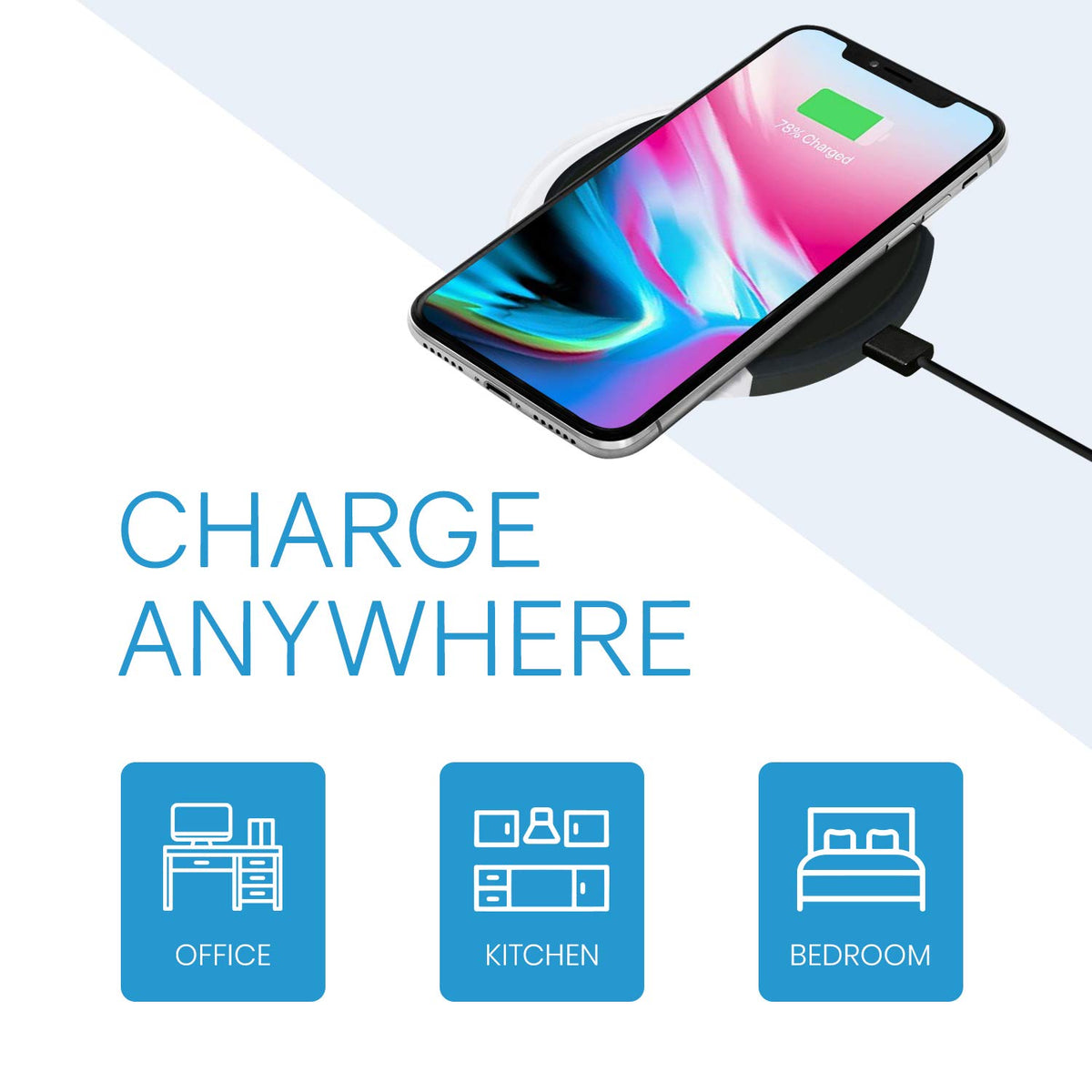 Realm Cargador inalámbrico con Cable Micro USB de 1,5 m, Negro, (RLMW1BK)