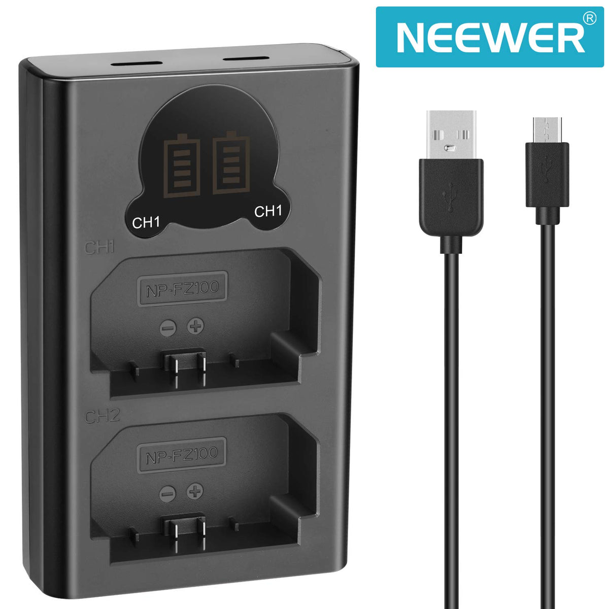 NEEWER Dual USB-Cargador para Sony NP-FZ100 Bateria con LCD Display | Compatible con Sony ZV-E1, FX3, FX30, A1, A9 II, A7R V, A7S III, A7 IV, A6600, A7C Camaras, Versatile Charging Options