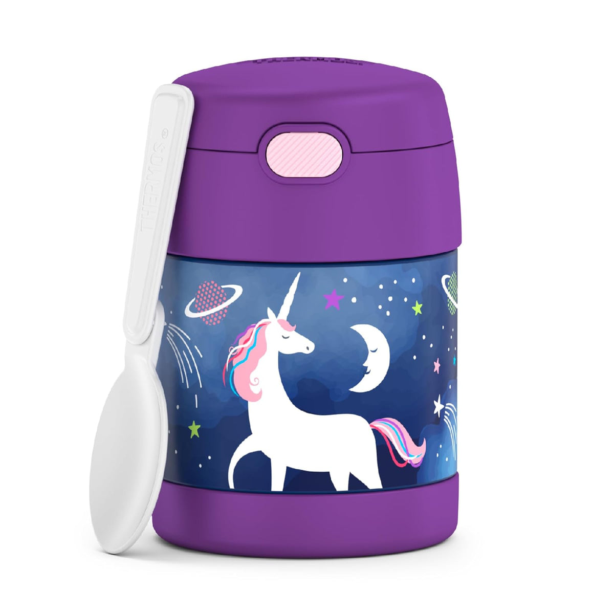 Thermos FUNTAINER Frasco Aislado con Cuchara Diseño Minnie, 10 oz - unicornio espacial - 10 onzas (295.73ml)