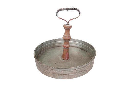 Creative Co-Op DA6875 Bandeja Decorativa Redonda de Metal y Mango de Madera, Color Plateado
