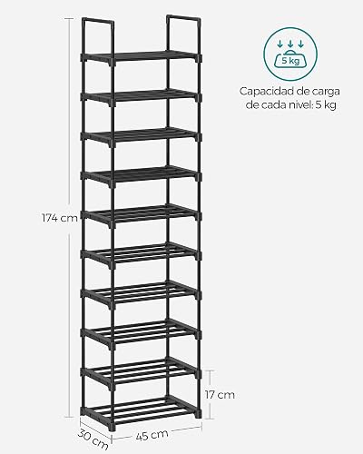 SONGMICS Zapatero de Metal de 10 Niveles, diseño Personalizable, Ahorro de Espacio y Estante versátil, para Sala de Estar, Dormitorio, Negro MLSA25BK