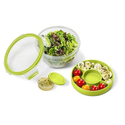 Tefal Contenedor hermético K3100112 Master To Go Box de plástico para Ensalada 0.6 L, Libre de BPA, Compartimiento para aderezos y Semillas