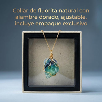 XYPHIELLE Collar de Cristal Fluorita Natural para Mujer, Dije de Piedra Verde Sanadora en Alambre, Joyería Boho de Moda, Regalo de Claridad y Enfoque