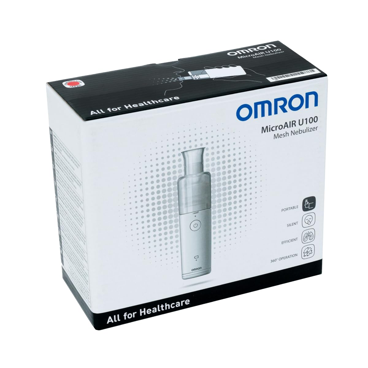 OMRON MicroAIR NE-U100 Nebulizador Portátil, Silencioso y Compacto | Tecnología Mesh, nebuliza en cualquier posición (360°). Tamaño bolsillo, 120 g. Uso con 2 pilas, aprox. 4 h. Garantía 3 años.