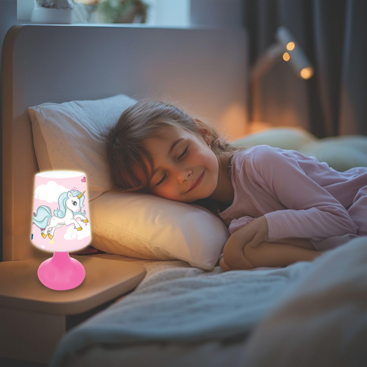 Lexibook, Unicornio, Mini Lámpara de Mesita de Noche Inalámbrica y Luz Nocturna, MLT10UNI