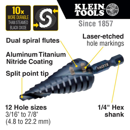 Klein Tools - Juego de 3 Brocas para Electricista con Aceite de Corte, Estuche Modular, Liberación Rápida, Impacto y Doble Espiral