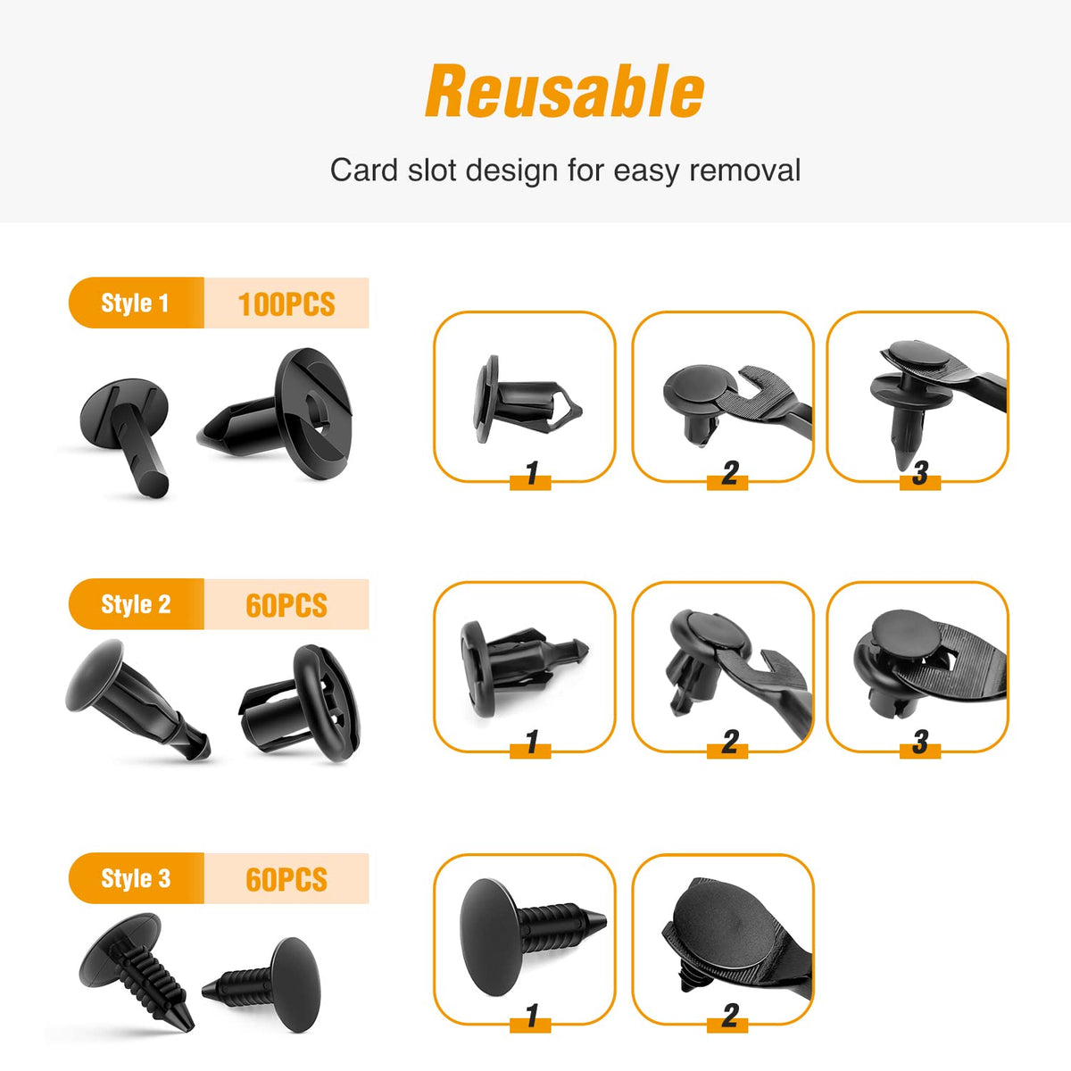 GOOACC 400 clips universales de plástico para guardabarros compatibles con GM Ford, Chrysler Toyota Honda con 6 clips de retención de cuerpo automático