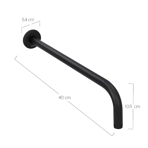Dica 4552BRR.2 Brazo para Regadera a Pared con Chapetón, Brazo para Ducha de Acero Inoxidable 40 cm, Acabado Negro Mate