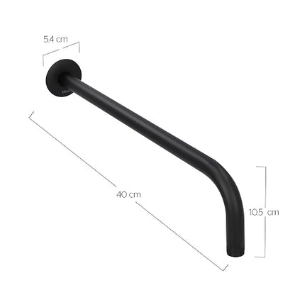 Dica 4552BRR.2 Brazo para Regadera a Pared con Chapetón, Brazo para Ducha de Acero Inoxidable 40 cm, Acabado Negro Mate