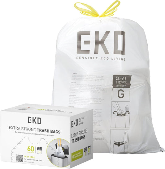 EKO Bolsas de Basura extrafuertes con cordón Tamaño G. 50-90 Litros. 60 unidades