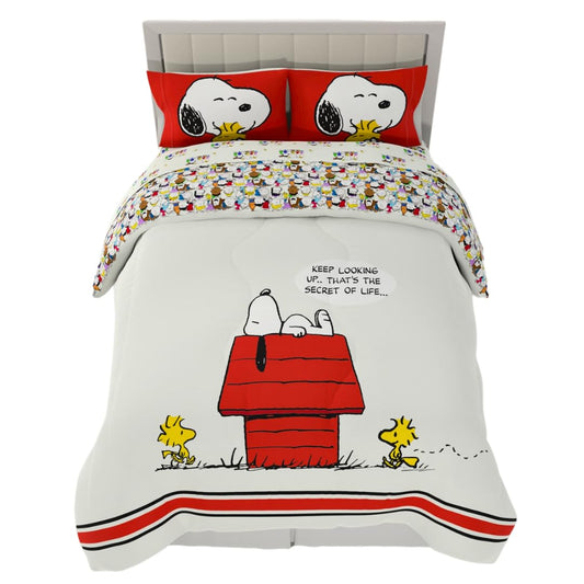Franco, Charlie Brown & Snoopy Classic - Juego de edredón y sábanas súper Suaves, 5 Piezas, tamaño Matrimonial, Producto Oficial con Licencia.