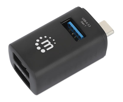 Manhattan 180993 Hub USB-C Negro: 1 Puerto USB 3.0 y 2 USB 2.0, Diseño Ultraportátil, Alimentación por Bus