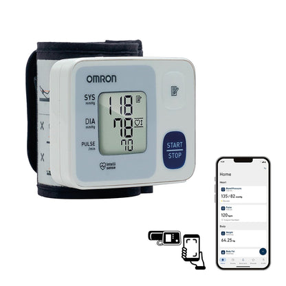 OMRON HEM-6124 – Baumanómetro Digital de Muñeca Portátil con Sensor de Posición, Inflado Personalizado y Detección de Latidos Irregulares