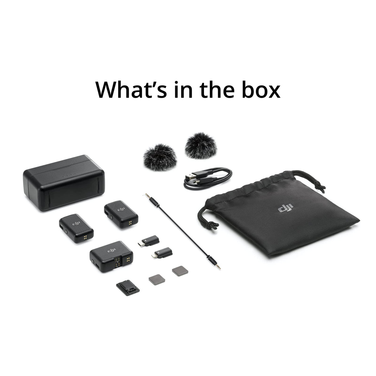 dji Micrófono (2 TX + 1 RX + Funda de Carga), micrófono inalámbrico Lavalier, Rango de 250 m, batería de 15 Horas, cancelación de Ruido, para PC, iPhone, Android, entrevista de grabación, Vlogs