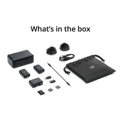 dji Micrófono (2 TX + 1 RX + Funda de Carga), micrófono inalámbrico Lavalier, Rango de 250 m, batería de 15 Horas, cancelación de Ruido, para PC, iPhone, Android, entrevista de grabación, Vlogs