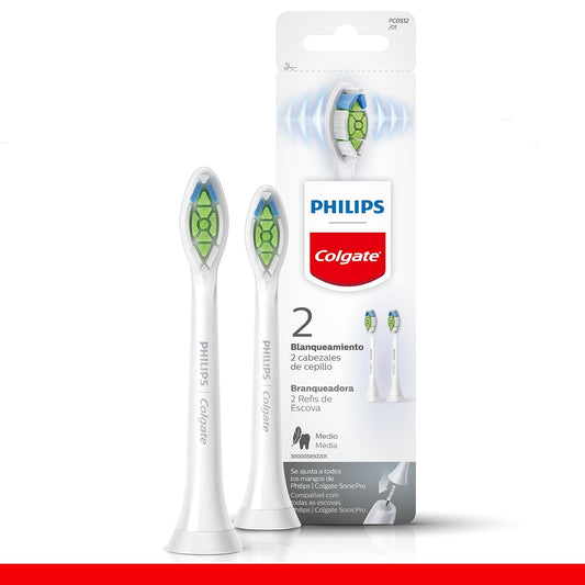 Philips Colgate Repuesto Cepillo Eléctrico SonicPro 2 pack | Hasta 100% Menos Manchas en Solo 7 Días, Eliminan Manchas Superficiales, Blanquean y Pulen los Dientes