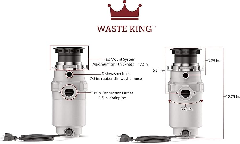 Residuos King l-1001 Legend Series 1/2 HP Continuous Feed Operation Garbage Disposer (con cable de alimentación)