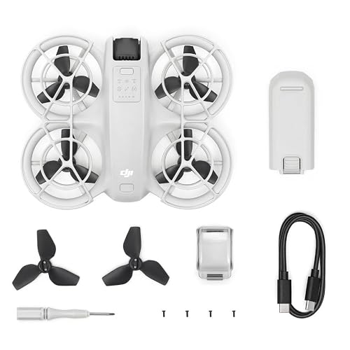 DJI Neo, dron mini con cámara 4K UHD para adultos | 135 g dron que vuela siguiéndote, despega desde la mano, seguimiento de objetivos, QuickShots (sin control remoto)