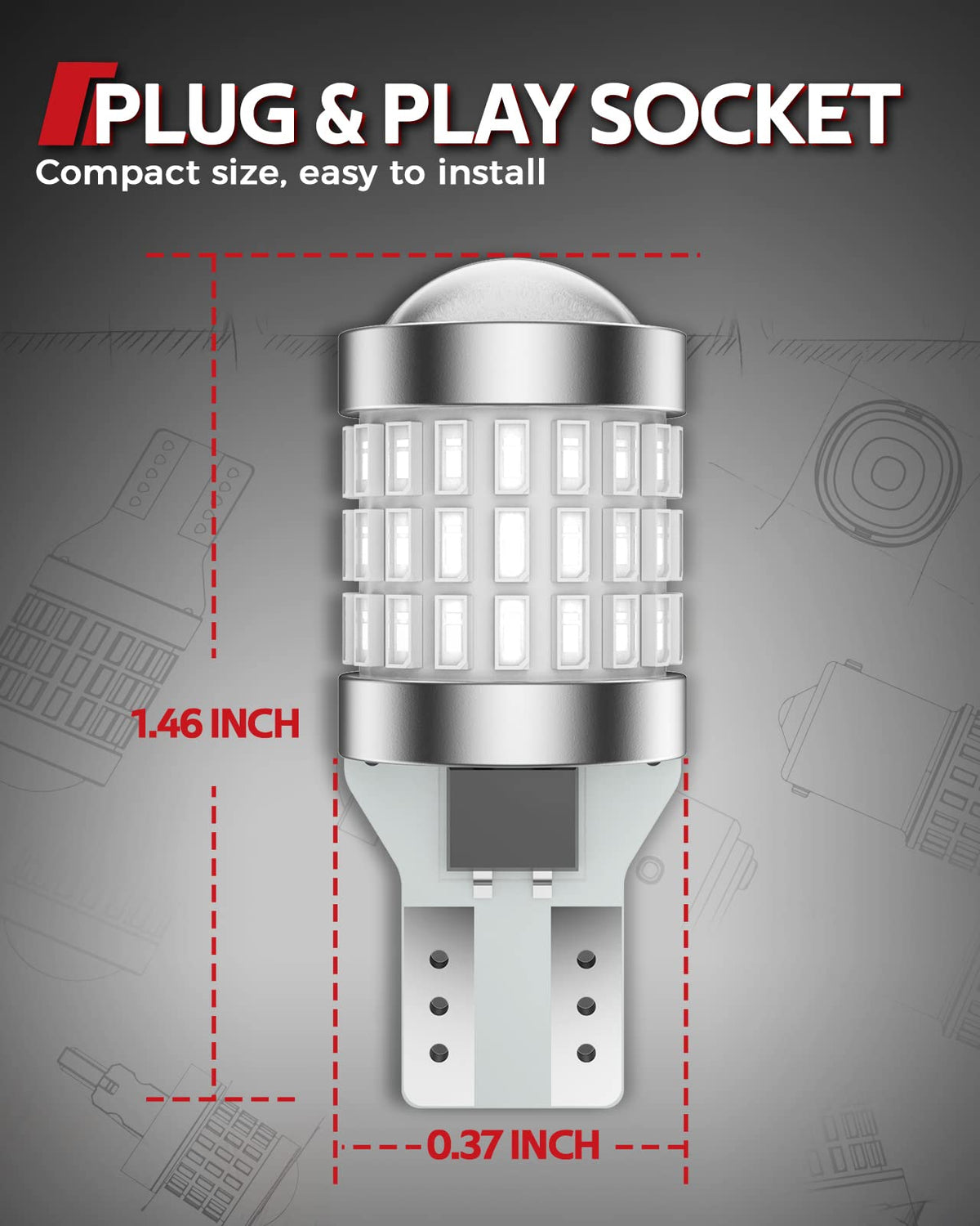 Torchbeam 921 912 Bombilla LED Roja, Luces Traseras de Tercer Freno LED, T15 906 904 W16W Luz Roja de Tercer Freno para Autos/Camiones Super Brillante, Paquete de 2