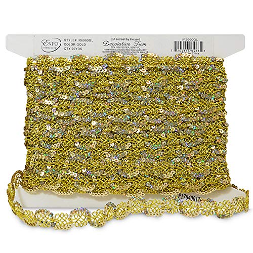 Expo International Lila Sequin Loop Braid Trim Embellishment, 20-Yard, Gold