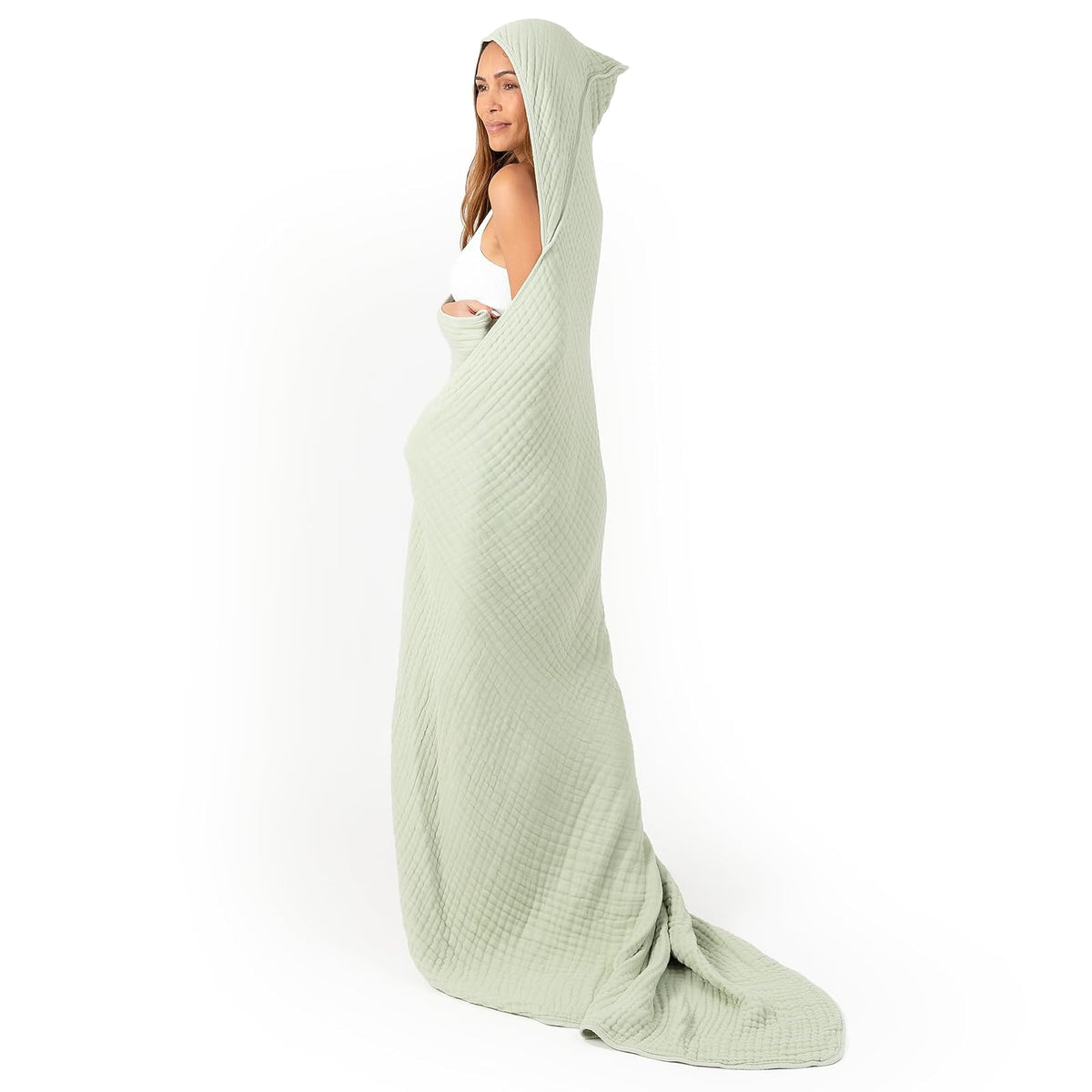Comfy Cubs Toalla con Capucha para Bebé, Grande, 81 × 81 cm, Paquete de 1 | Azul Pacífico - 6 Capas Algodón Muselina 100% – Suave y Absorbente para Bebés, Niños y Niñas para la Hora del Baño - Salvia - Paquete de 1 – Adulto