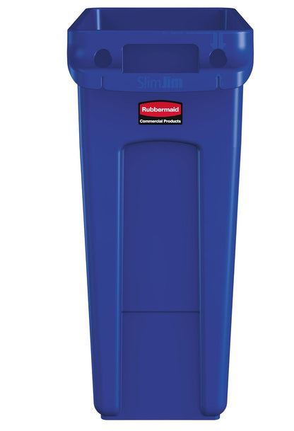 Rubbermaid Commercial Vented Slim Jim Trash Can Waste Receptacle, 16 Gallon, Blue, Plastic, 1971257