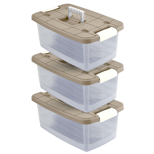 Guateplast Cajas Click Nova 16 Litros (Set de 3) | Apilables, resistentes, cierre seguro, plástico duradero, agarradores