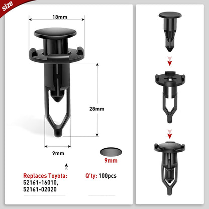 Nilight BL-71-A 100 Clips de Nailon Tipo Empuje 9 mm para Toyota con Removedor de Cierre