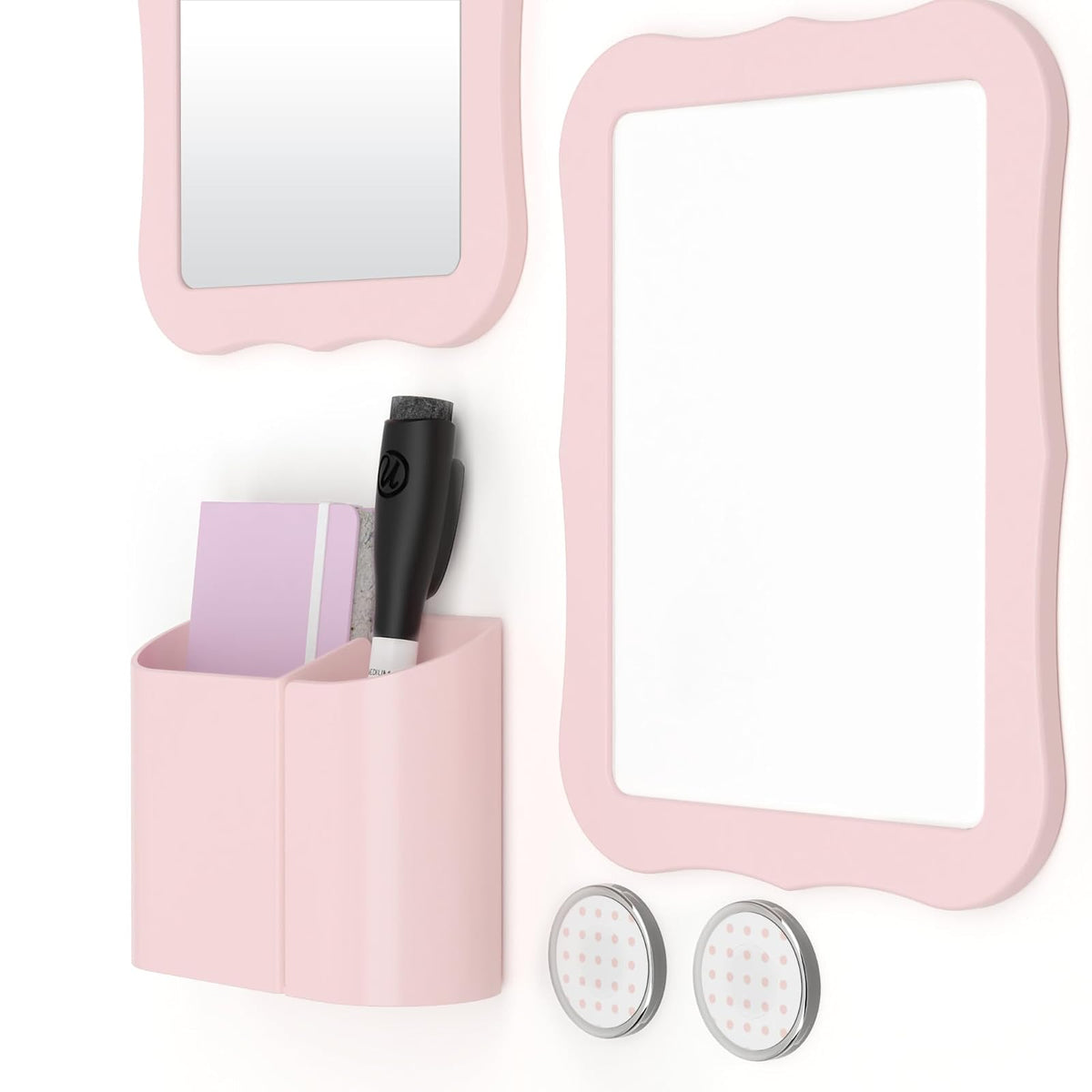 U Brands - Kit de accesorios para casillero de regreso a la escuela, rubor, 6 piezas, incluye pizarrón blanca, espejo y suministros de organización
