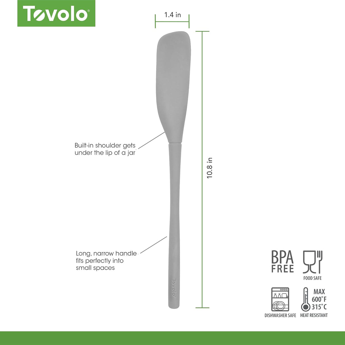 Tovolo Flex-Core Espátula Silicona Para Tarro | Mango Largo Con Cabeza En Ángulo Para Recoger Y Raspar, Resistente Al Calor, Aptas Para Lavaplatos